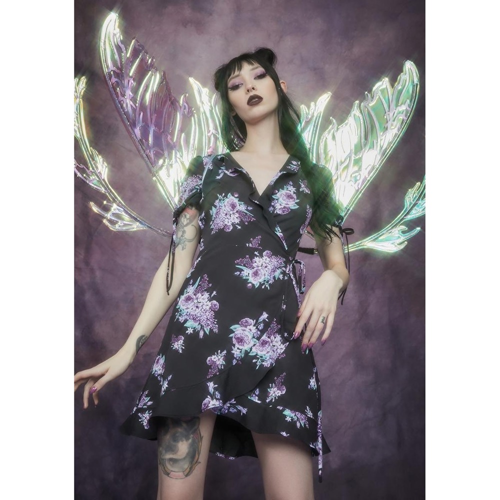 Widow Dolls Kill Thorn And Thistle Wrap Mini Dress Short Sleeve Fairy Sz‎ Small